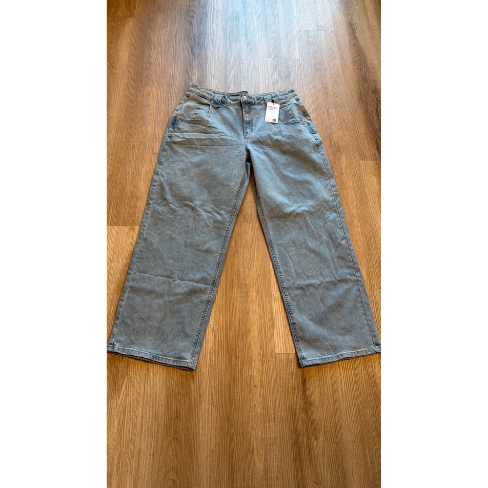 Light Wash Wide Leg High Waisted Denim Jeans XL Pleated Pockets Light Blue